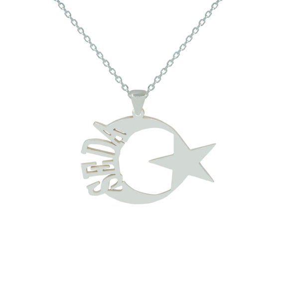 Gümüş Özel Tasarım Ay yıldızlı İsimli Kolye