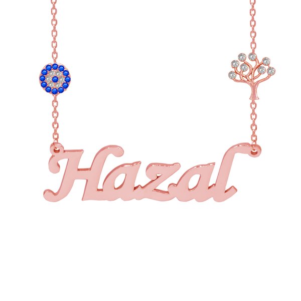 Gümüş Hayat Ağacı Nazar Boncuklu İsimli Kolye