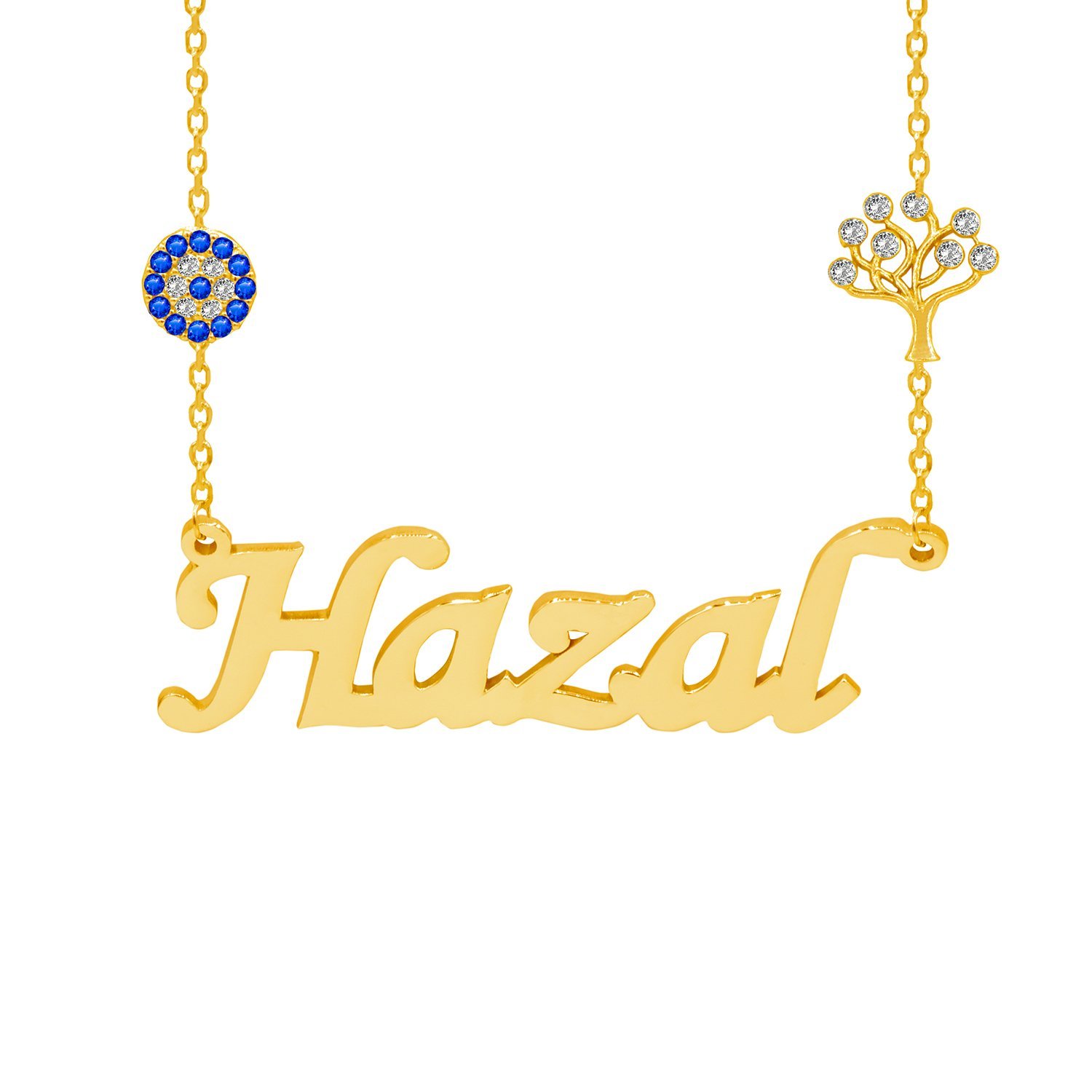 Gümüş Hayat Ağacı Nazar Boncuklu İsimli Kolye