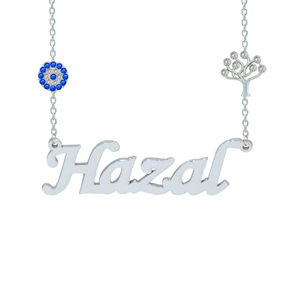 Gümüş Hayat Ağacı Nazar Boncuklu İsimli Kolye