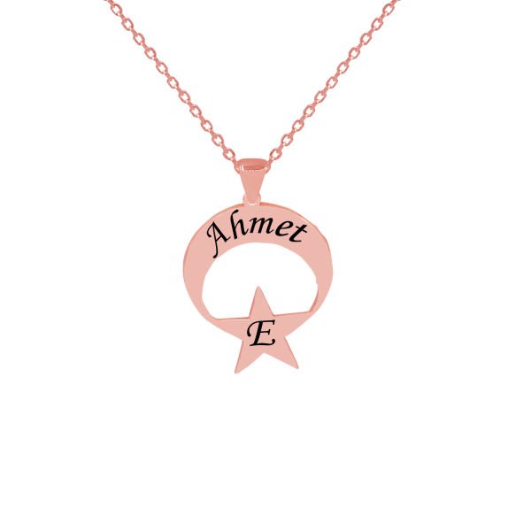 Gümüş Özel Tasarım Ay yıldızlı İsimli Kolye