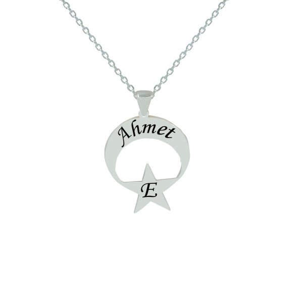 Gümüş Özel Tasarım Ay yıldızlı İsimli Kolye