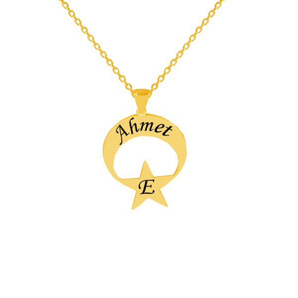 Gümüş Özel Tasarım Ay yıldızlı İsimli Kolye