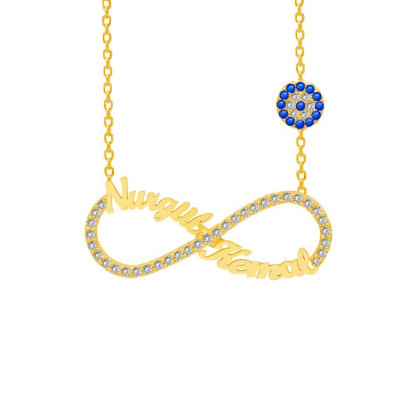 Gümüş Nazarlı Taşlı Sonsuzluk İsimli Kolye