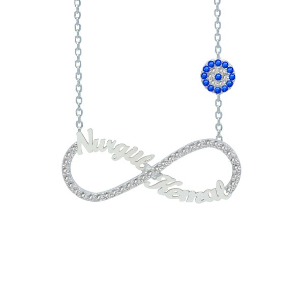 Gümüş Nazarlı Taşlı Sonsuzluk İsimli Kolye