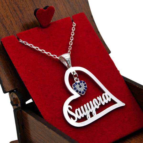 Gümüş Nazar Sallantı Kalpli İsimli Kolye