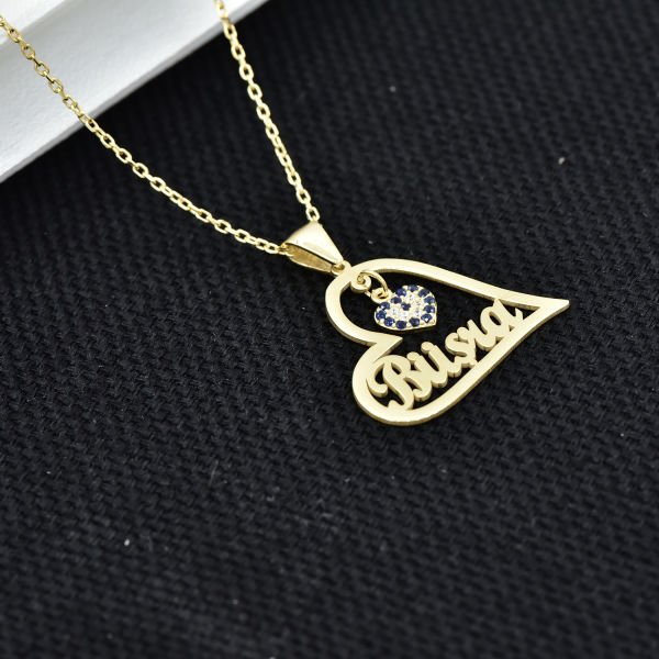 Gümüş Nazar Sallantı Kalpli İsimli Kolye