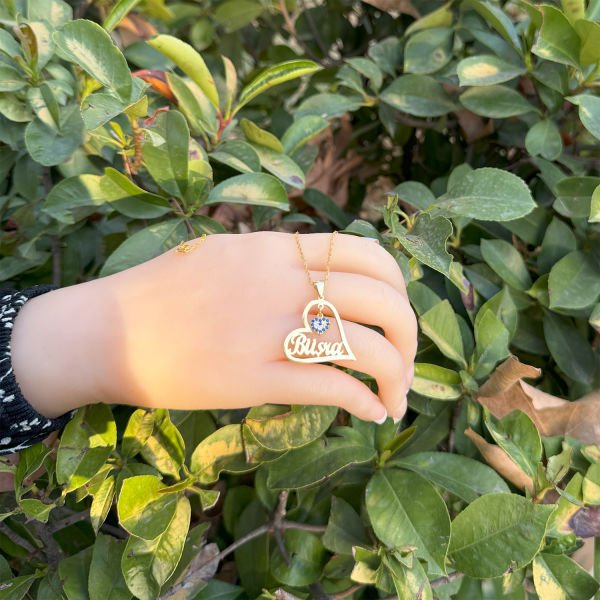 Gümüş Nazar Sallantı Kalpli İsimli Kolye