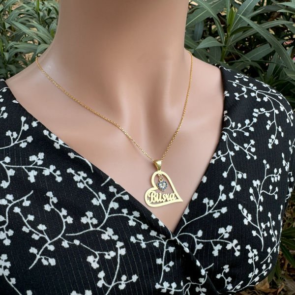 Gümüş Nazar Sallantı Kalpli İsimli Kolye