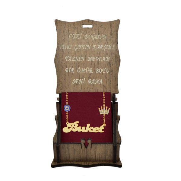 Gümüş Taçlı Nazar Boncuklu İsimli Kolye