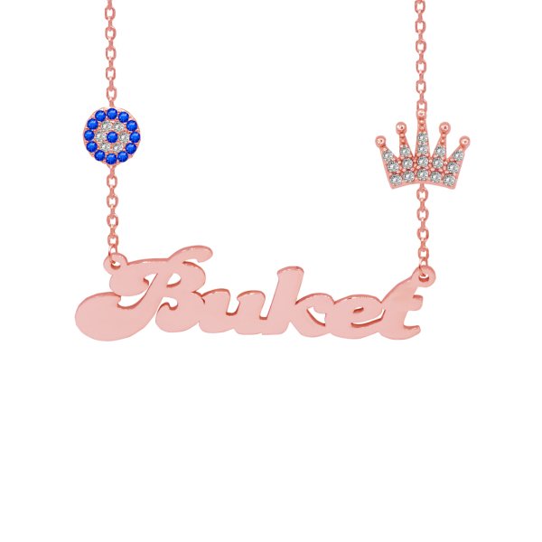 Gümüş Taçlı Nazar Boncuklu İsimli Kolye