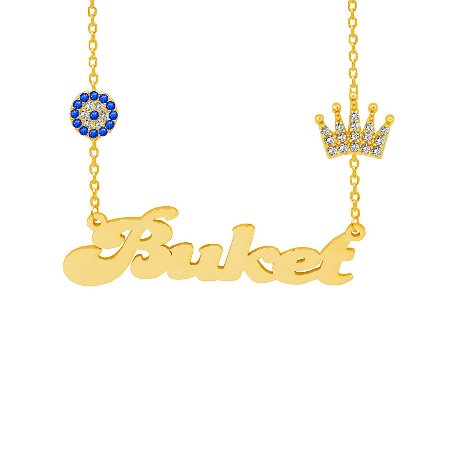 Gümüş Taçlı Nazar Boncuklu İsimli Kolye