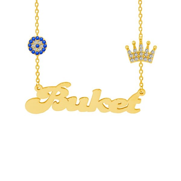 Gümüş Taçlı Nazar Boncuklu İsimli Kolye