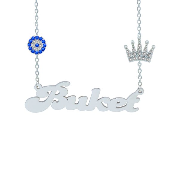 Gümüş Taçlı Nazar Boncuklu İsimli Kolye