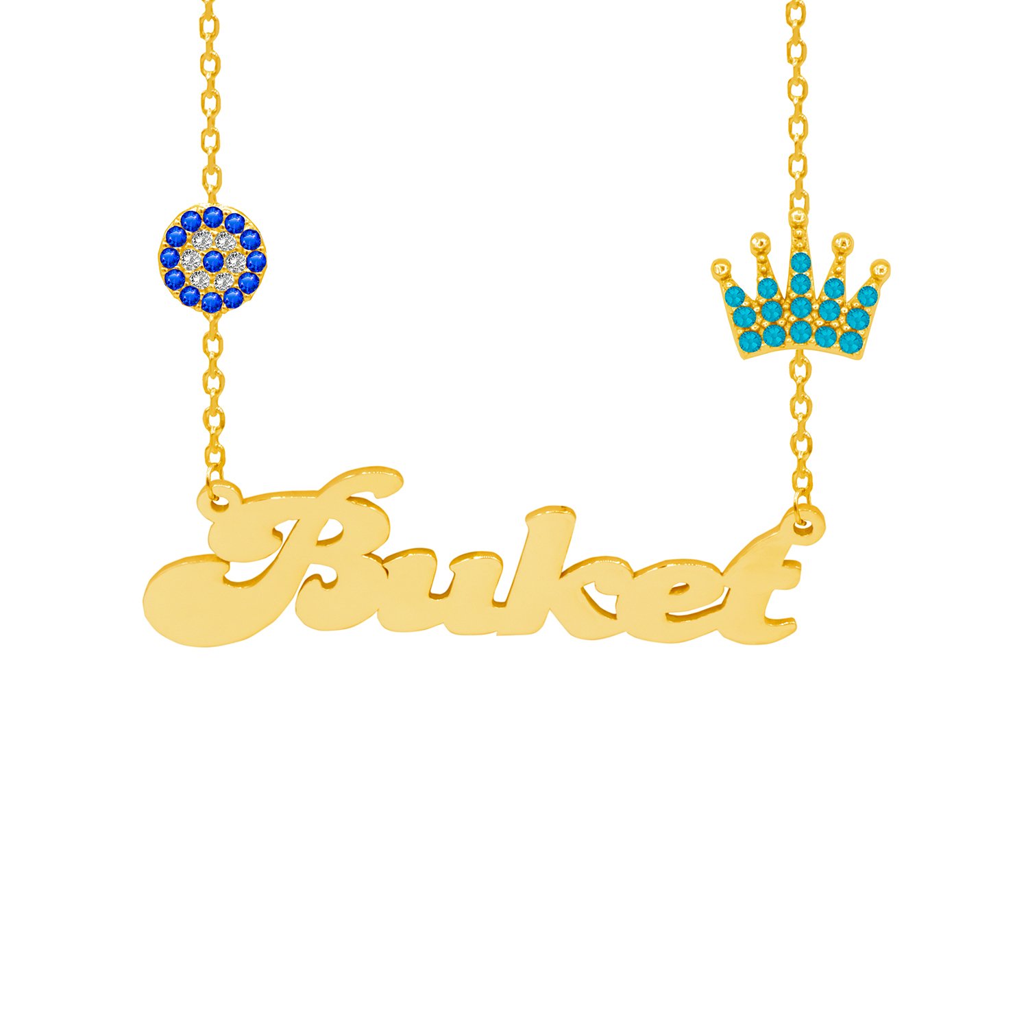 Gümüş Turkuaz Renk Taçlı Nazarlıklı İsimli Kolye